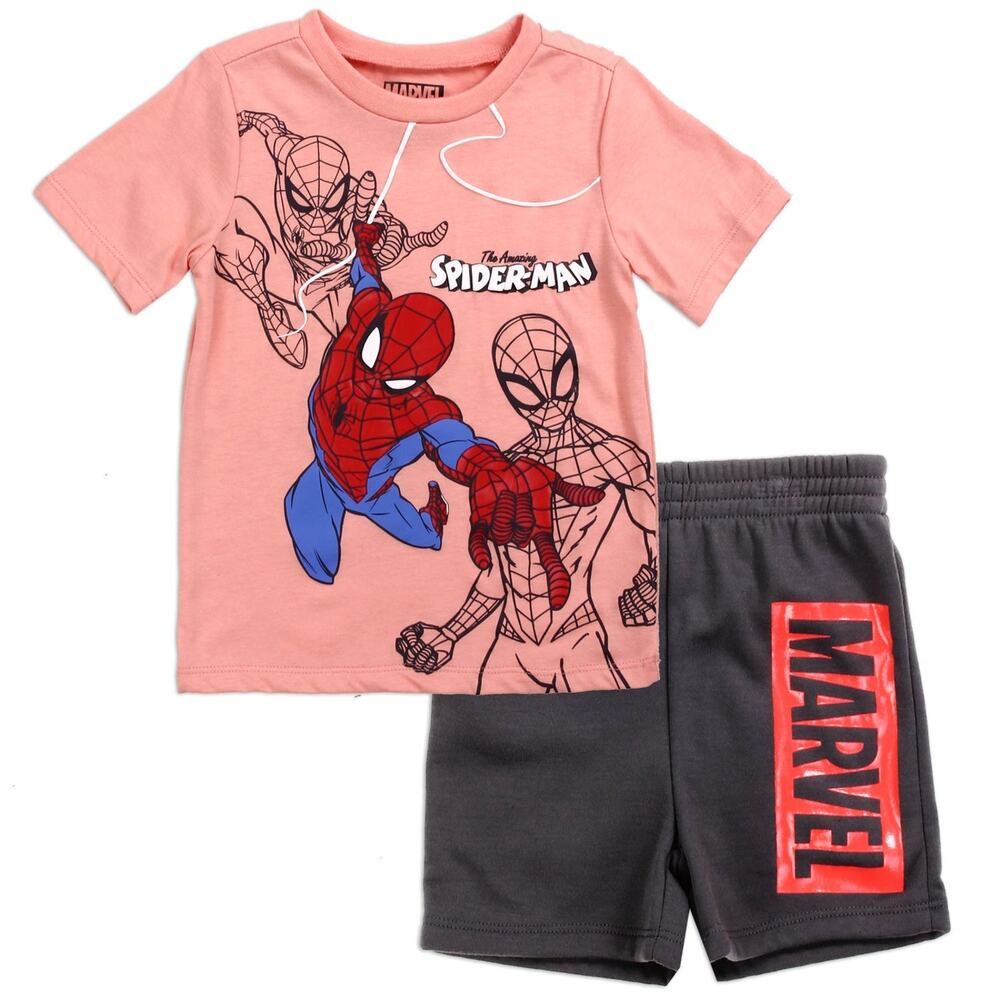 Marvel Spider-Man 2-Piece Set – Pink Graphic Tee & Black Shorts for Kids